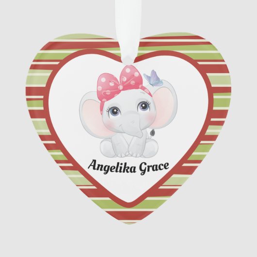 ガールベビーエレファントウィズボウ名前をカスタムする オーナメント (正面)