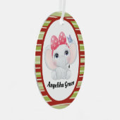 ガールベビーエレファントウィズボウ名前をカスタムする メタルオーナメント (正面右)