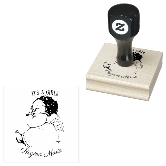 ガールベビーエンジェル誕生のお知らせ ラバースタンプ (押印)
