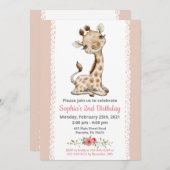 ガールベビーキリン誕生日パーティーの招待 招待状 (正面/裏面)