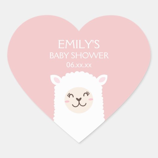 ガールベビーシャワーかわいいかわいいアルパカピエレガントンク ハートシール (正面)