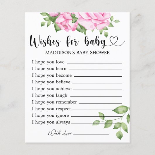 ガールベビーシャワーの願いベビーカード (正面)