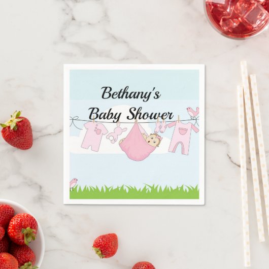 ガールベビーシャワーまたはリビールパーティー紙ナプキンス スタンダードカクテルナプキン (インサイチュ)