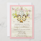 ガールベビーシャワーウッドランドフォレストティーピーヘッジホグズ 招待状 (正面)