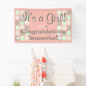 ガールベビーシャワーカスタムプリンテッドピンクの茶色のドット 横断幕 (インサイチュ)