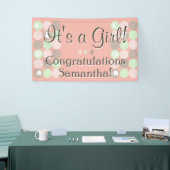 ガールベビーシャワーカスタムプリンテッドピンクの茶色のドット 横断幕 (トレードショー)