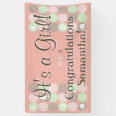 ガールベビーシャワーカスタムプリンテッドピンクの茶色のドット 横断幕 (縦)