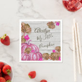 ガールベビーシャワーグレイ木秋ピンクカボチャ スタンダードカクテルナプキン (インサイチュ)