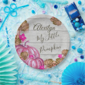 ガールベビーシャワーグレイ木秋ピンクカボチャ ペーパープレート (パーティー)