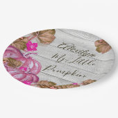 ガールベビーシャワーグレイ木秋ピンクカボチャ ペーパープレート (アングル)