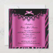 ガールベビーシャワーゼブラホットピンクブラック 招待状 (裏面)