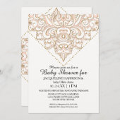 ガールベビーシャワーダマスクパターンバラ金ゴールドドットレース 招待状 (正面/裏面)