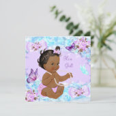 ガールベビーシャワーティール(緑がかった色)パープルバタフライエスニック 招待状 (スタンド正面)