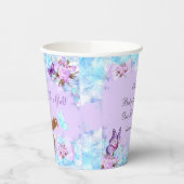 ガールベビーシャワーティール（緑がかった色）パープルバタフライエスニック 紙コップ (左)