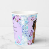 ガールベビーシャワーティール（緑がかった色）パープルバタフライエスニック 紙コップ (右)