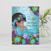 ガールベビーシャワーティール(緑がかった色)ブルーパープルフローラエスニック 招待状 (スタンド正面)