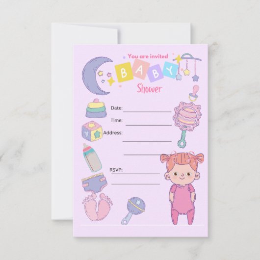 ガールベビーシャワーパーティの招待状 招待状 (正面)