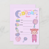 ガールベビーシャワーパーティの招待状 招待状 (正面/裏面)