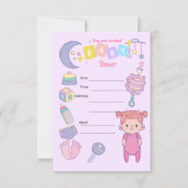 ガールベビーシャワーパーティの招待状 招待状