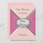 ガールベビーシャワーパーティーピンクシルバー招待状 招待状 (正面/裏面)