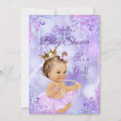 ガールベビーシャワーパープル薄紫パールブルネット 招待状 (正面)