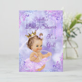 ガールベビーシャワーパープル薄紫パールブルネット 招待状 (スタンド正面)