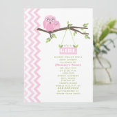 ガールベビーシャワーピンクの母とベビーフクロウ 招待状 (スタンド正面)