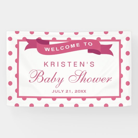 ガールベビーシャワーピンクガーリー水玉模様リボン 横断幕 (横)