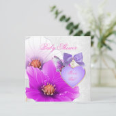 ガールベビーシャワーピンクパープルバタフライフローラ 招待状 (スタンド正面)
