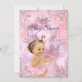 ガールベビーシャワーピンクパールブルネット 招待状 (正面)