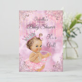 ガールベビーシャワーピンクパールブルネット 招待状 (スタンド正面)
