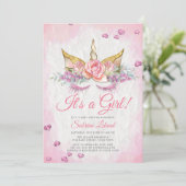 ガールベビーシャワーピンクファンタジー眠いユニコーン 招待状 (スタンド正面)