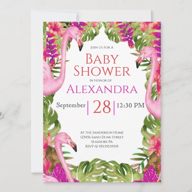 ガールベビーシャワーピンクフラミンゴ熱帯野生生物 (正面)