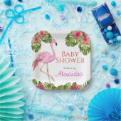 ガールベビーシャワーピンクフラミンゴ熱帯野生生物 ペーパープレート (パーティー)