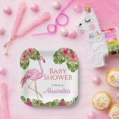 ガールベビーシャワーピンクフラミンゴ熱帯野生生物 ペーパープレート (パーティー)