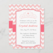 ガールベビーシャワーピンクベビープリンセス&ティアラ 招待状 (正面/裏面)