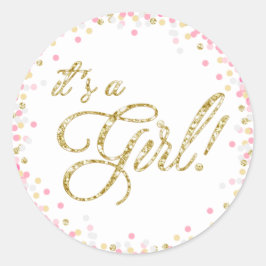 ガールベビーシャワーピンクミント金ゴールドメッセージカード紙吹雪 ラウンドシール