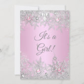 ガールベビーシャワーピンク冬ワンダーランド 招待状 (正面)