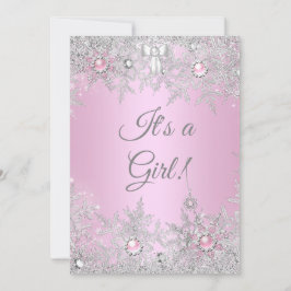 ガールベビーシャワーピンク冬ワンダーランド 招待状