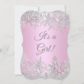 ガールベビーシャワーピンク冬ワンダーランド 招待状 (正面)