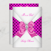 ガールベビーシャワーピンク白黒スポット 招待状 (正面/裏面)