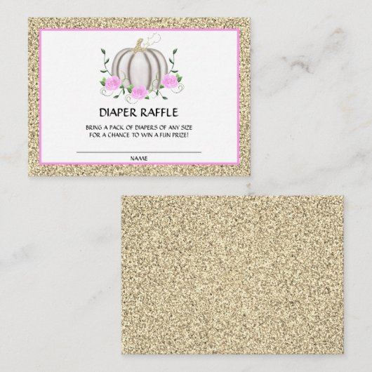 ガールベビーシャワーピンク金ゴールドかぼちゃおむつラッフル エンクロージャーカード (正面/裏面)
