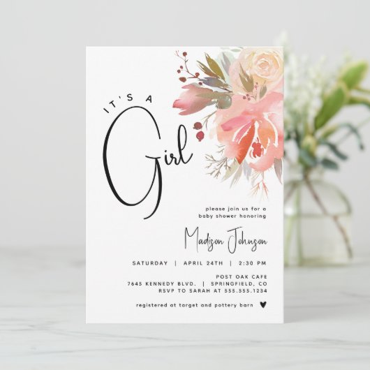 ガールベビーシャワーフローラ招待状 招待状 (スタンド正面)