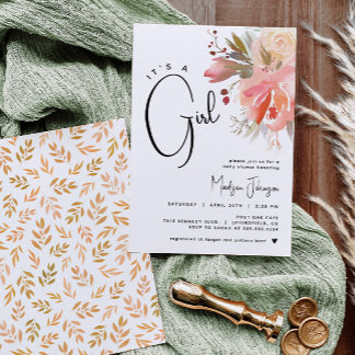 ガールベビーシャワーフローラ招待状 招待状