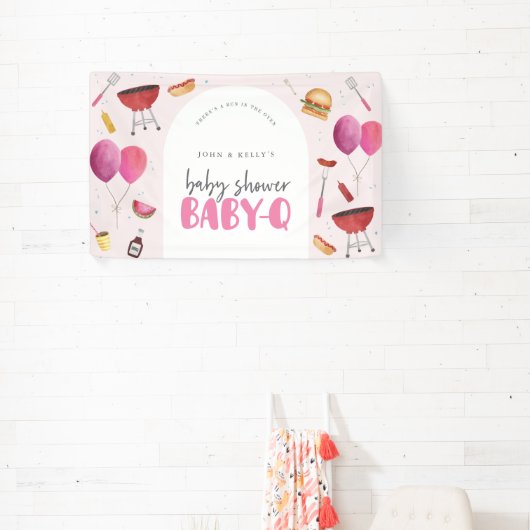 ガールベビーシャワーベビー-Q (BBQ)より大きなバナー記号 横断幕 (インサイチュ)