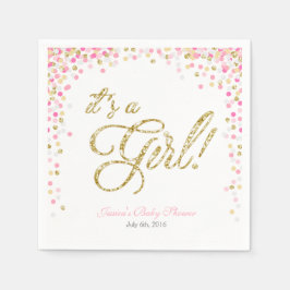 ガールベビーシャワーペーパーナプキンピンク金ゴールド紙吹雪 スタンダードカクテルナプキン