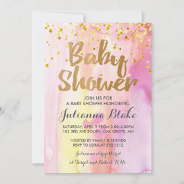 ガールベビーシャワーモダンウォーターカラー招待状 招待状