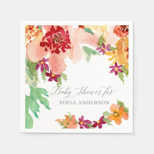 ガールベビーシャワーモダンウォーターカラー秋アート スタンダードカクテルナプキン (正面)
