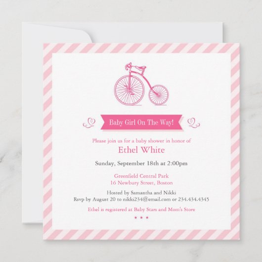 ガールベビーシャワー告知招待状カード 招待状 (正面)