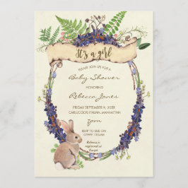 ガールベビーシャワー招待林ウサギバンニー 招待状